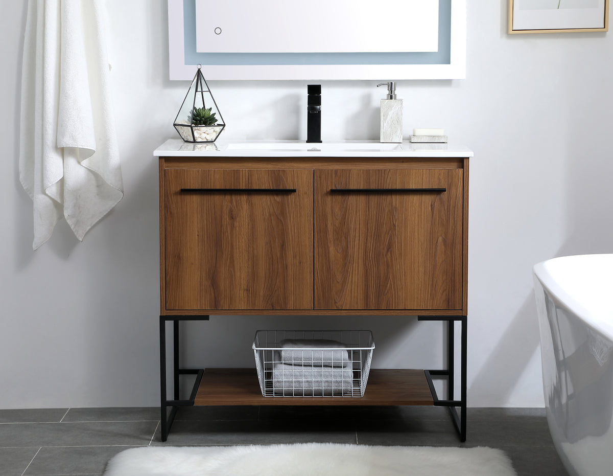 36 inch  Single Bathroom Vanity in Walnut Brown