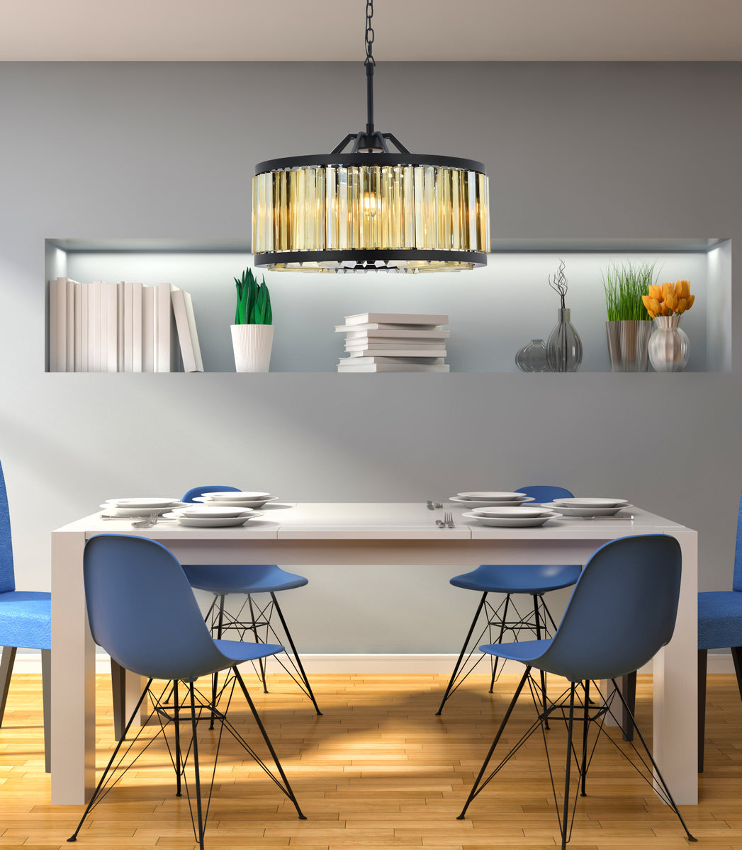 Chelsea 8 light Matte Black Chandelier Golden Teak (Smoky) Royal Cut Crystal