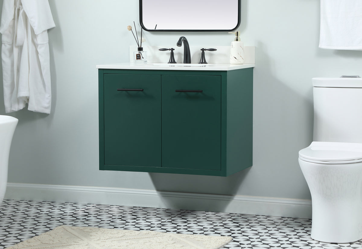30 inch Single bathroom vanity in green with backsplash