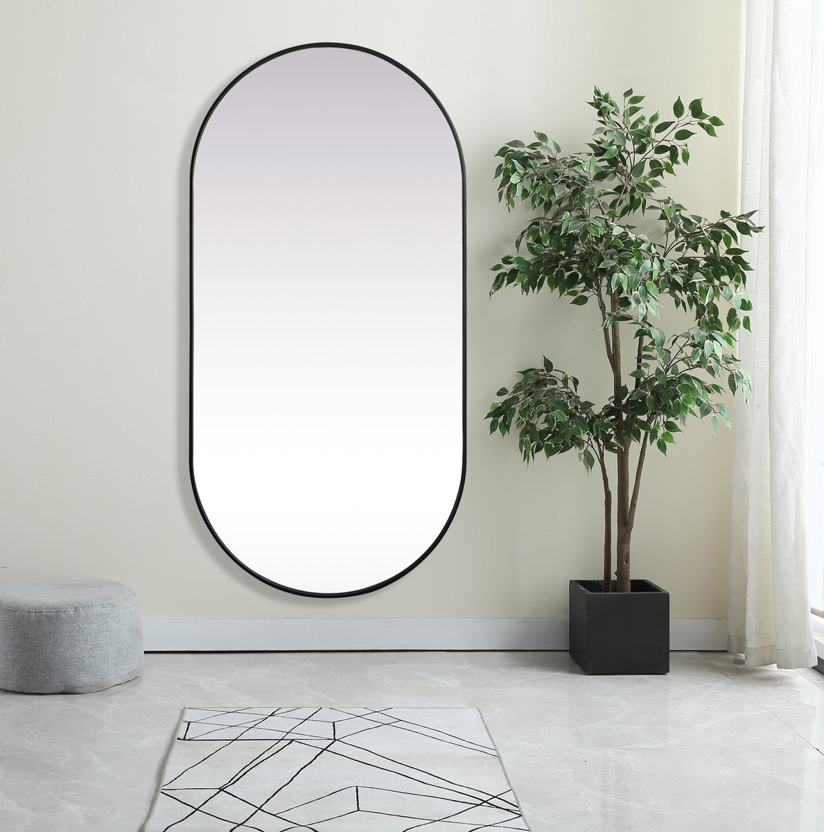 Metal Frame Oval Mirror 36x72 Inch in Black