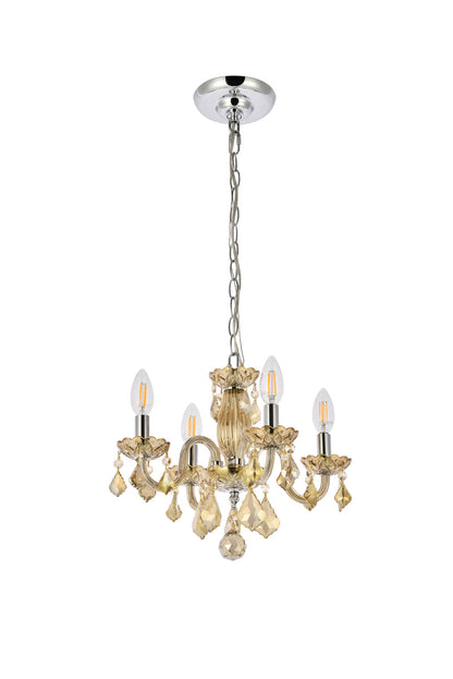 Rococo 4 light Golden Teak Pendant Golden Teak (Smoky) Royal Cut Crystal