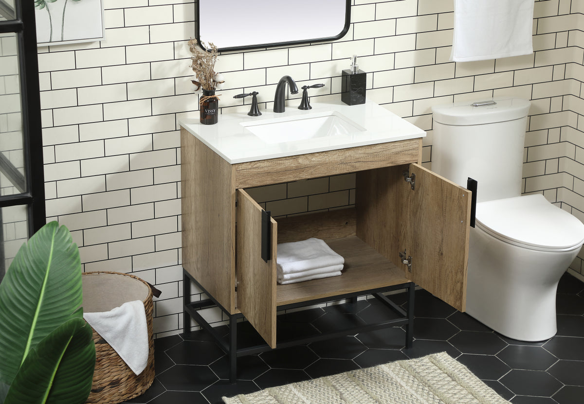 30 inch Single bathroom vanity in natural oak