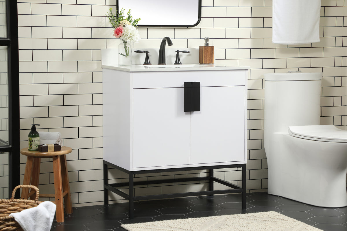 30 inch Single bathroom vanity in white with backsplash