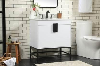 30 inch Single bathroom vanity in white with backsplash