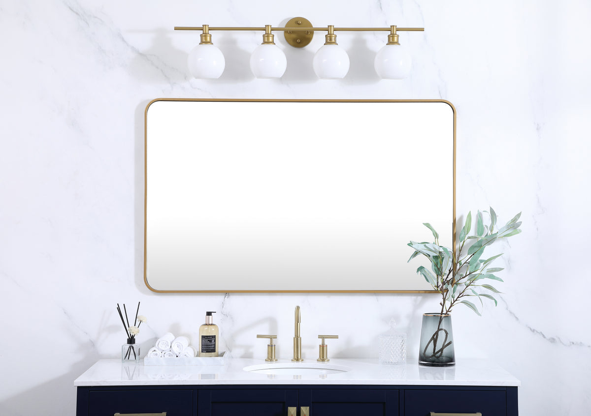 Soft corner metal rectangular mirror 30x48 inch in Brass