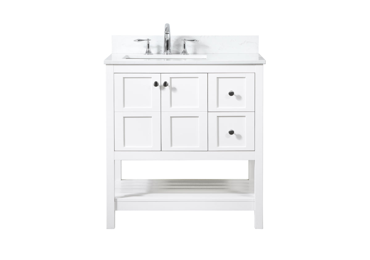 32 inch Single bathroom vanity in white with backsplash