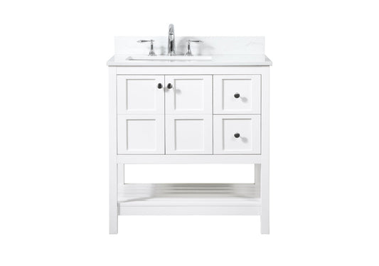 32 inch Single bathroom vanity in white with backsplash