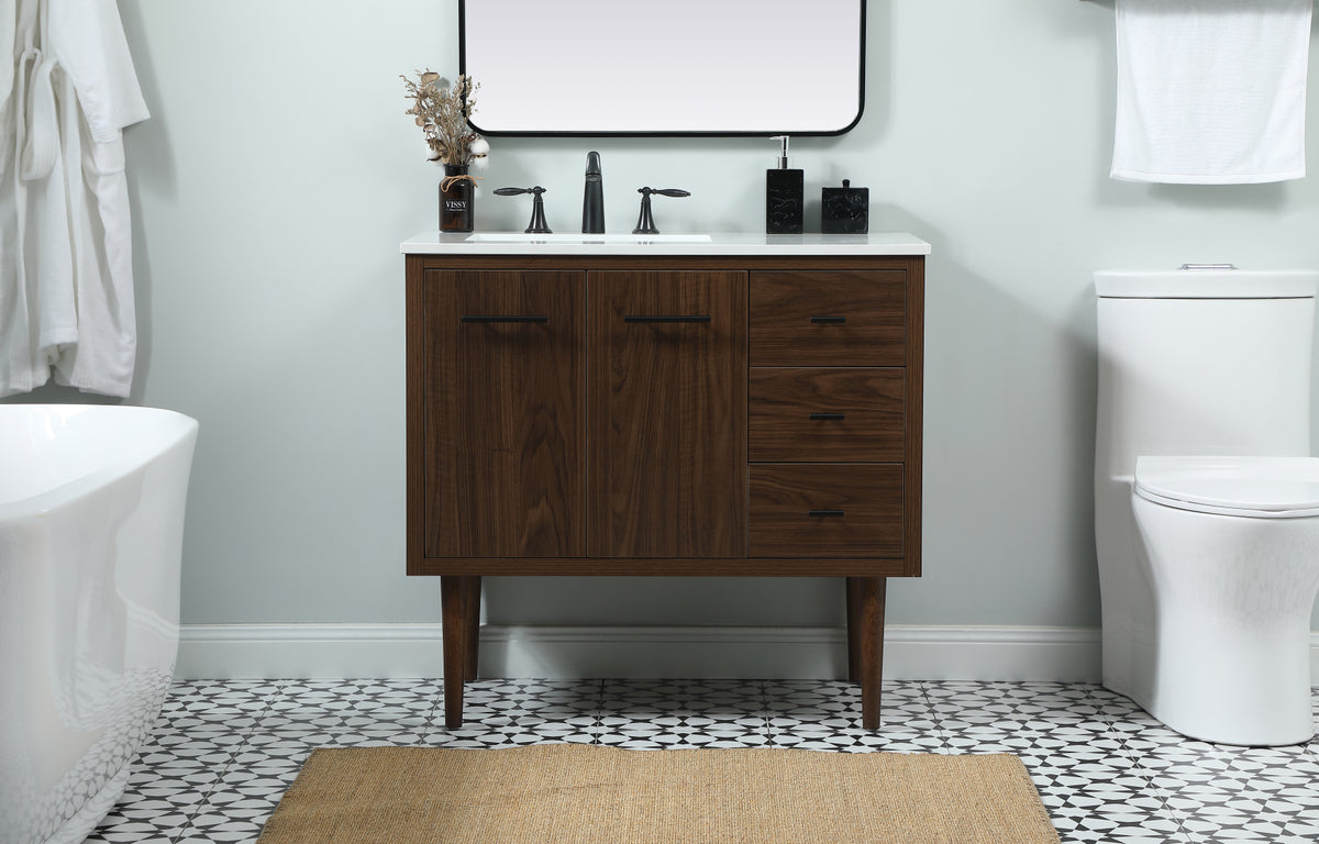 36 inch Single bathroom vanity in walnut