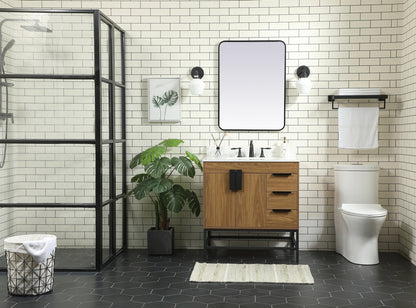 32 inch Single bathroom vanity in walnut brown with backsplash