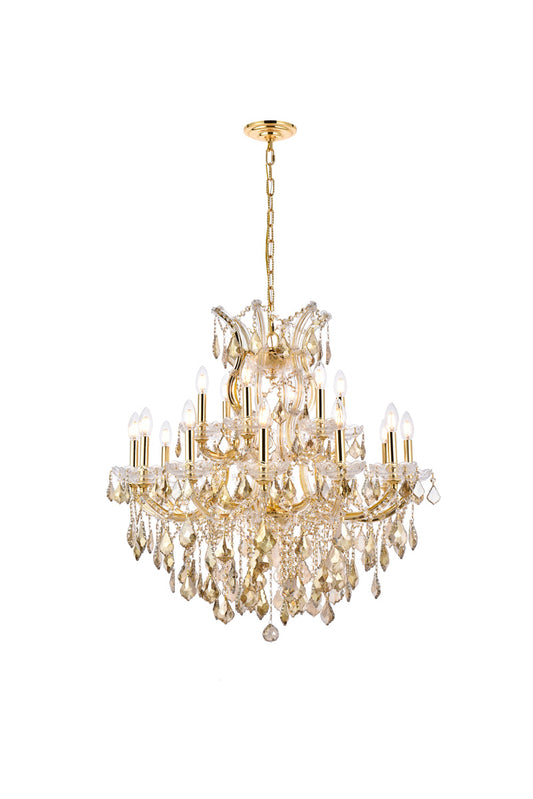 Maria Theresa 19 light Gold Chandelier Golden Teak (Smoky) Royal Cut Crystal