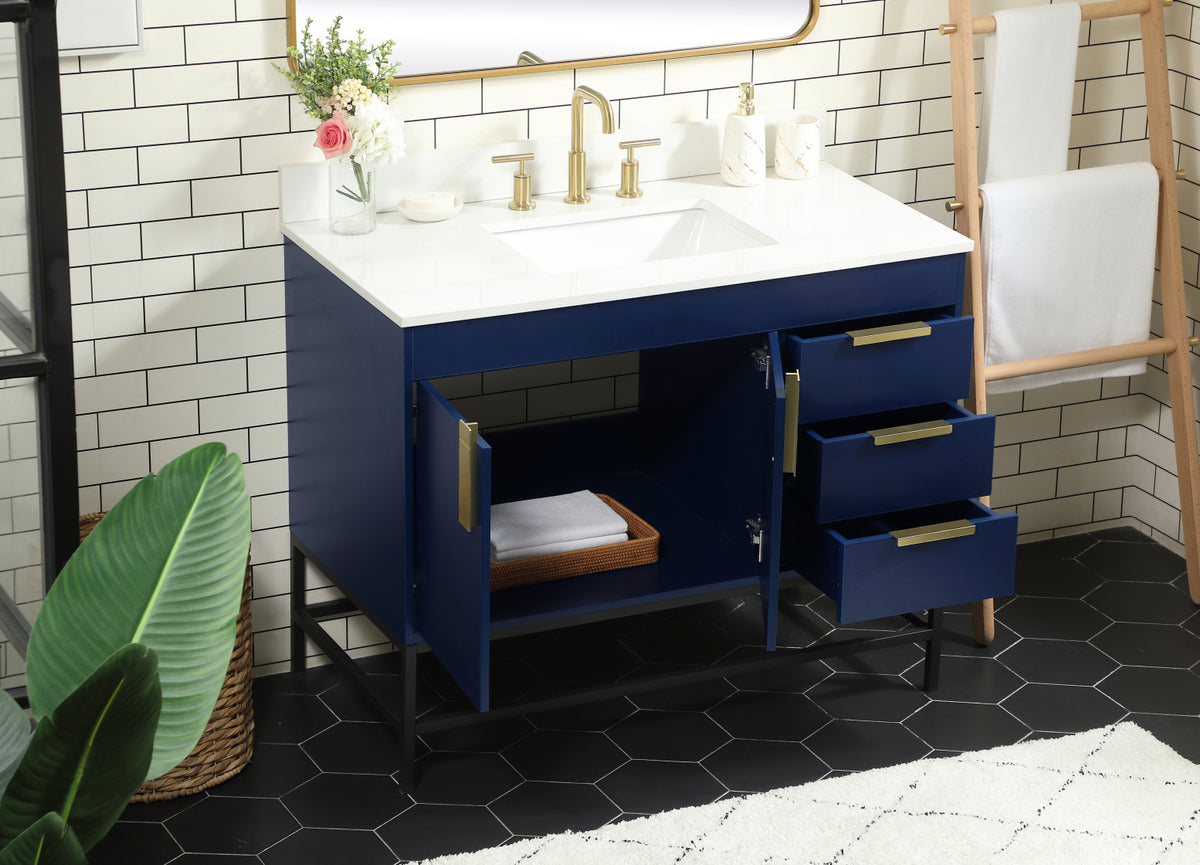 42 inch Single bathroom vanity in blue with backsplash