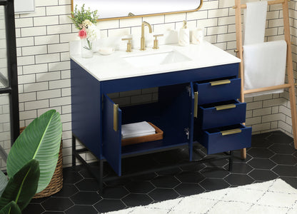 42 inch Single bathroom vanity in blue with backsplash