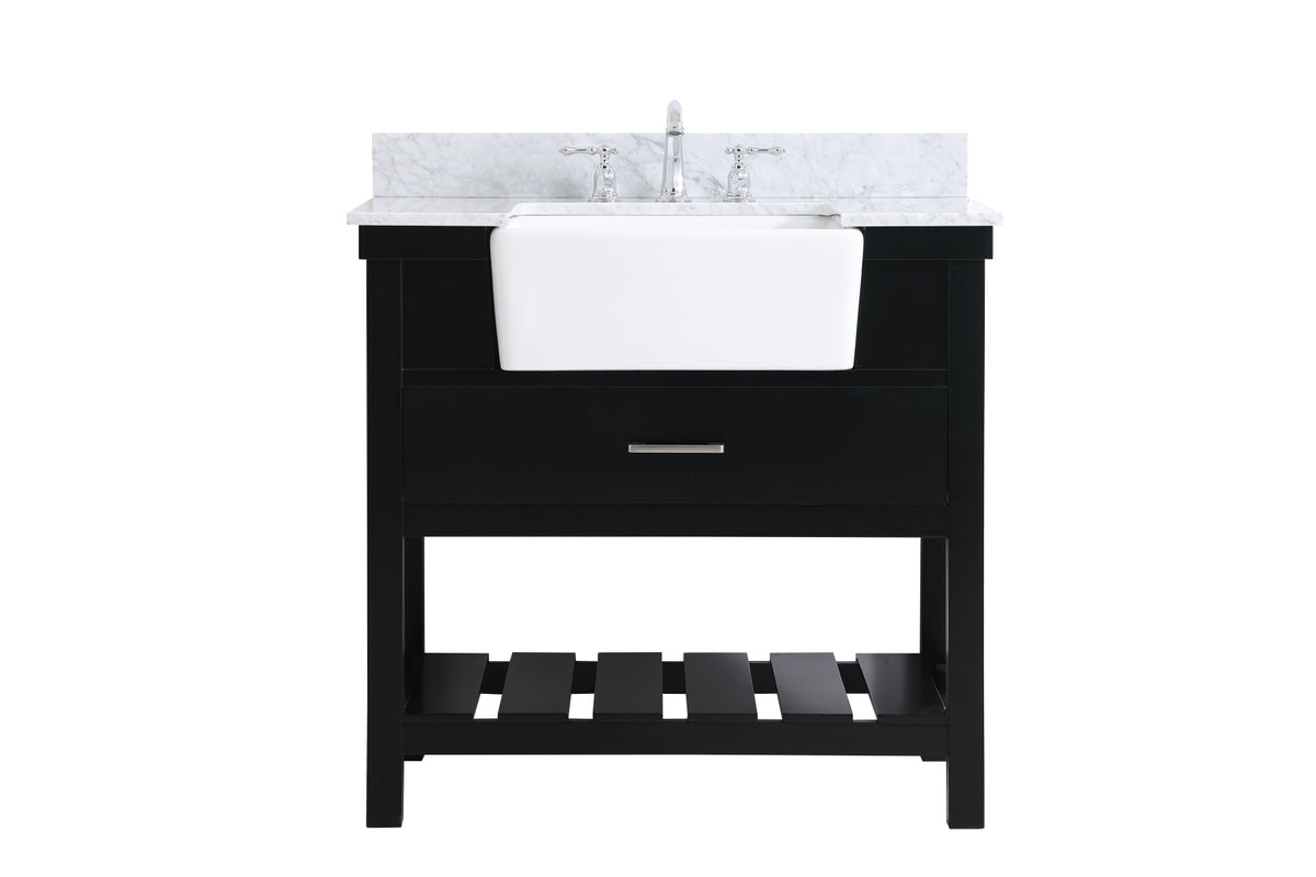 36 inch Single bathroom vanity in black with backsplash