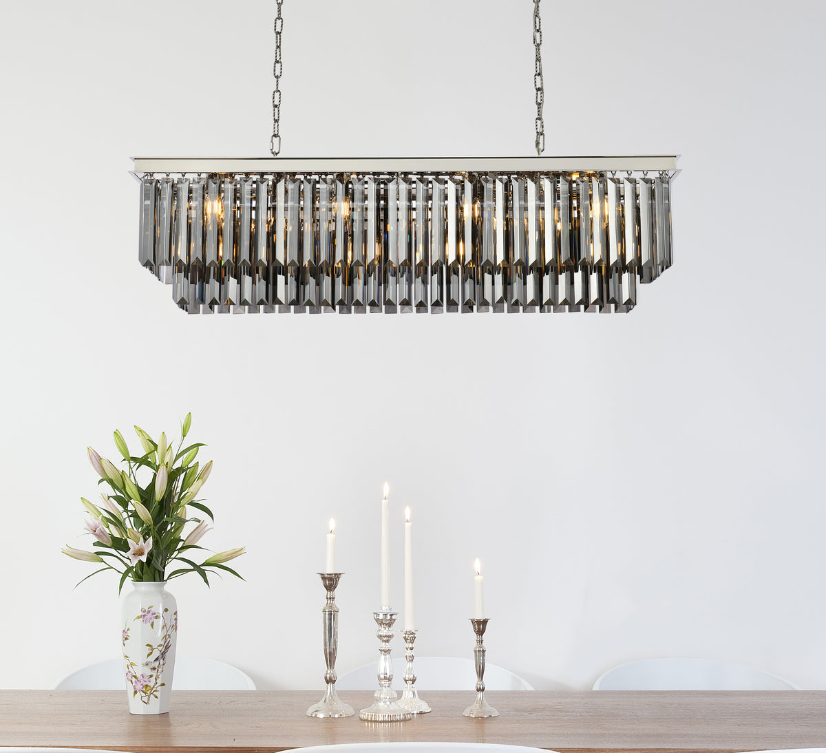 Sydney 12 light polished nickel Chandelier Silver Shade (Grey) Royal Cut Crystal