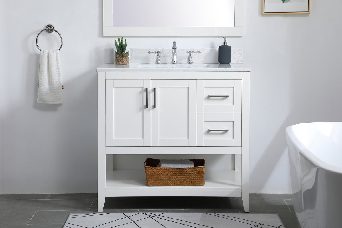 36 inch Single Bathroom Vanity in White with Backsplash