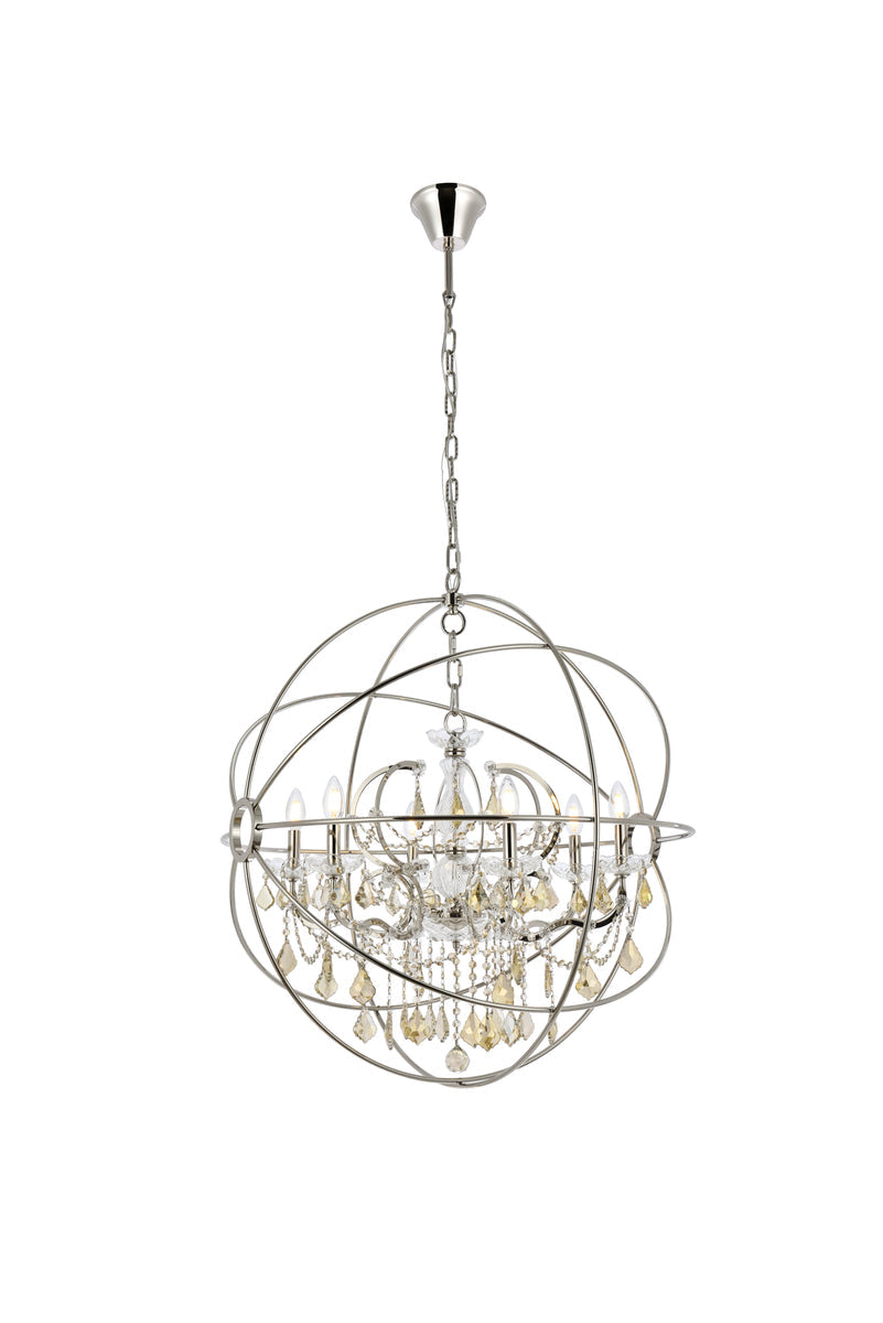 Geneva 6 light polished nickel Chandelier Golden Teak (Smoky) Royal Cut crystal
