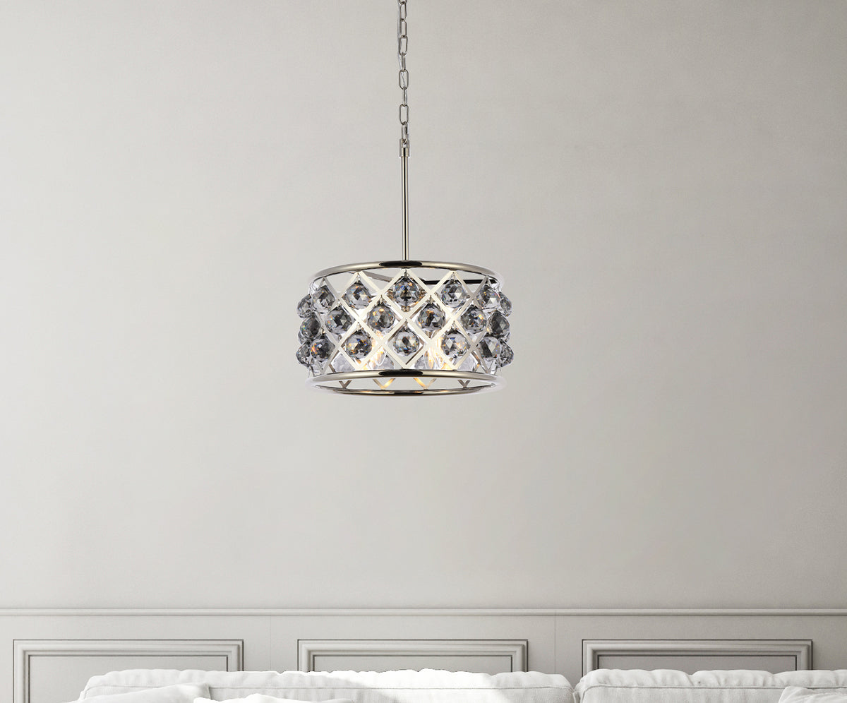 Madison 4 light polished Nickel Pendant Silver Shade (Grey) Royal Cut Crystal