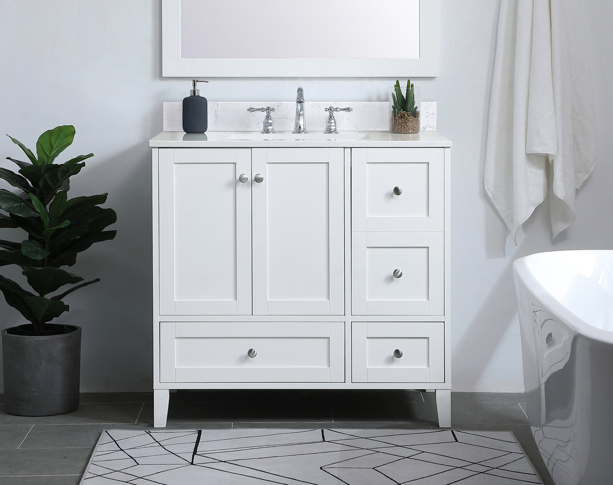 36 inch Single Bathroom Vanity in White with Backsplash