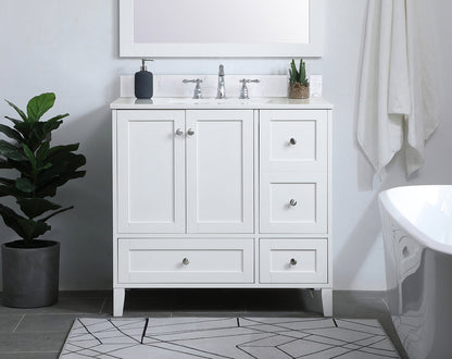 36 inch Single Bathroom Vanity in White with Backsplash