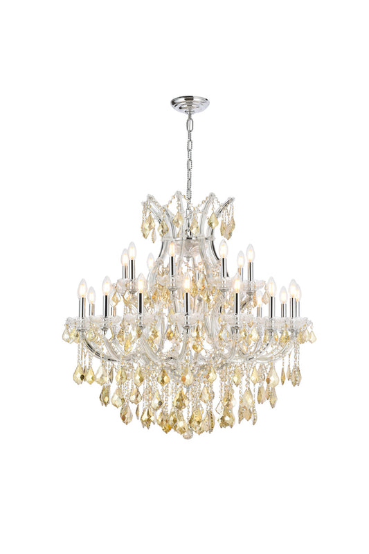 Maria Theresa 24 light Chrome Chandelier Golden Teak (Smoky) Royal Cut Crystal