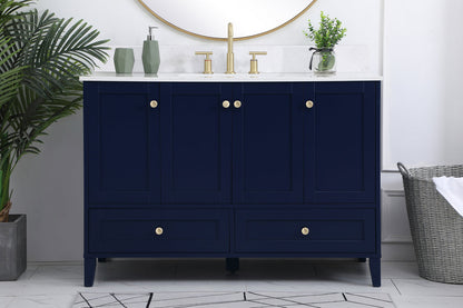 48 inch Single Bathroom Vanity in Blue with Backsplash
