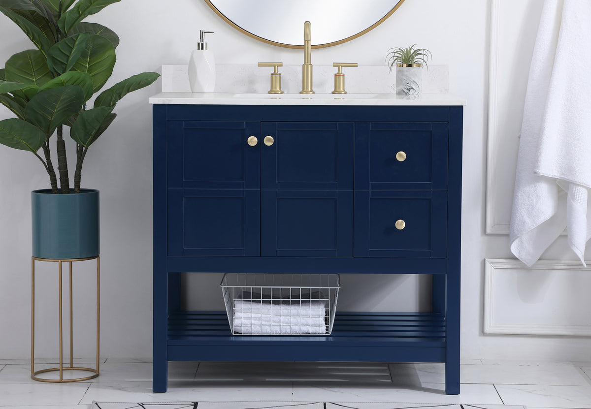 36 inch Single Bathroom Vanity in Blue with Backsplash