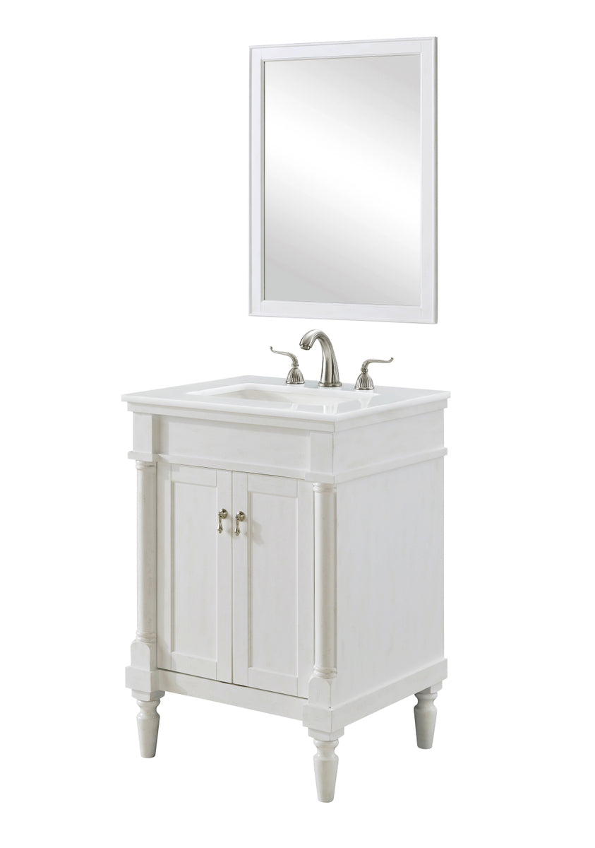 24 inch Single Bathroom vanity in Antique White with ivory white engineered marble