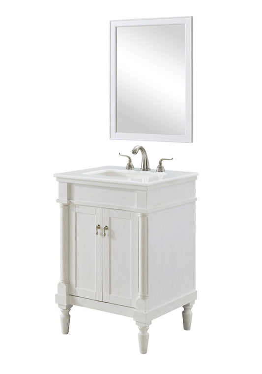 24 inch Single Bathroom vanity in Antique White with ivory white engineered marble