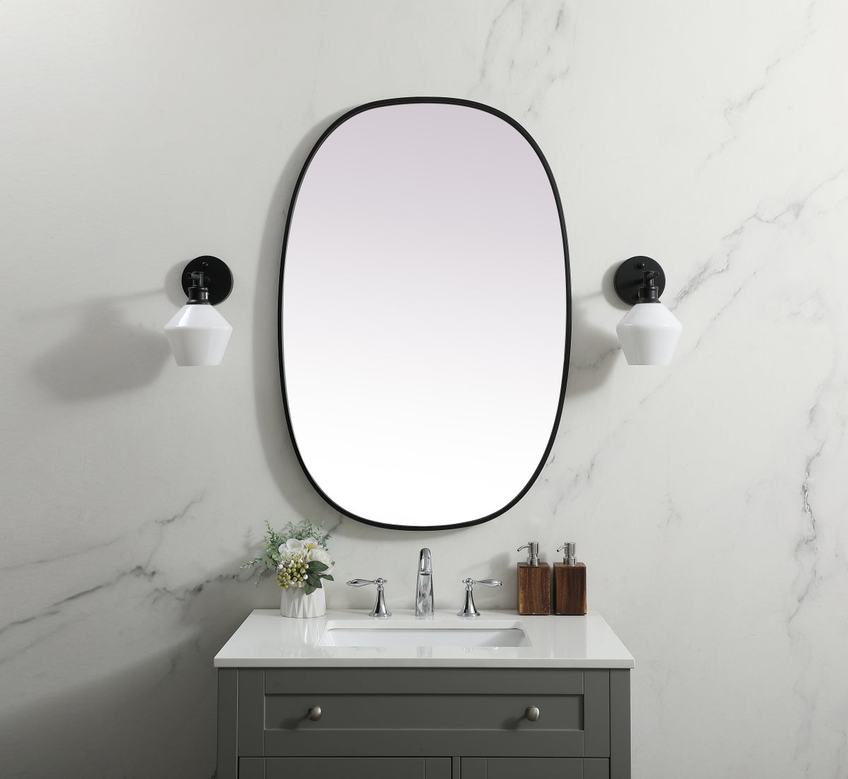 Metal Frame Oval Mirror 27x40 Inch in Black