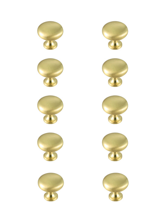 Cadon 1.2" Diameter Brushed Gold Mushroom Knob Multipack (Set of 10)