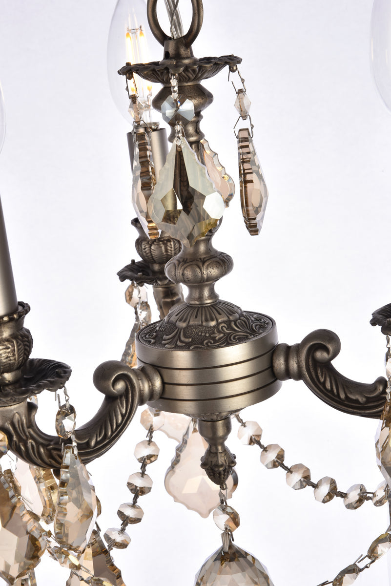 Lillie 3 light Pewter Pendant Golden Teak (Smoky) Royal Cut Crystal