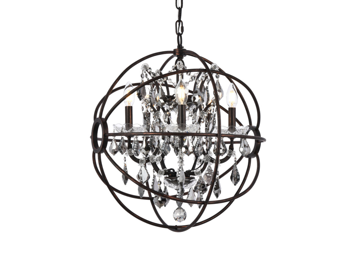 Geneva 5 light dark bronze Pendant Silver Shade (Grey) Royal Cut crystal