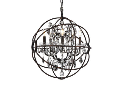Geneva 5 light dark bronze Pendant Silver Shade (Grey) Royal Cut crystal