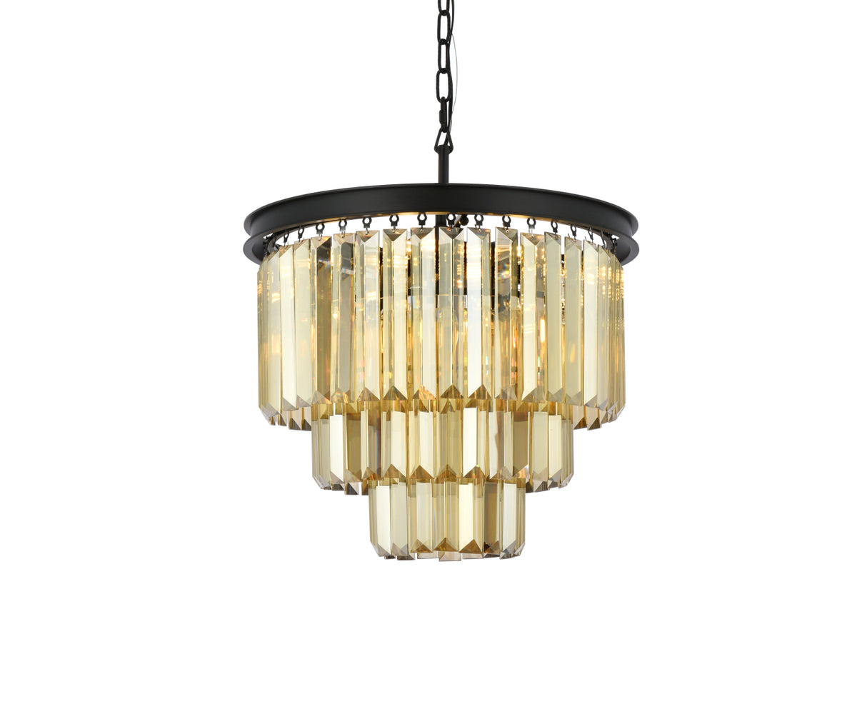 Sydney 9 light Matte Black Chandelier Golden Teak (Smoky) Royal Cut Crystal