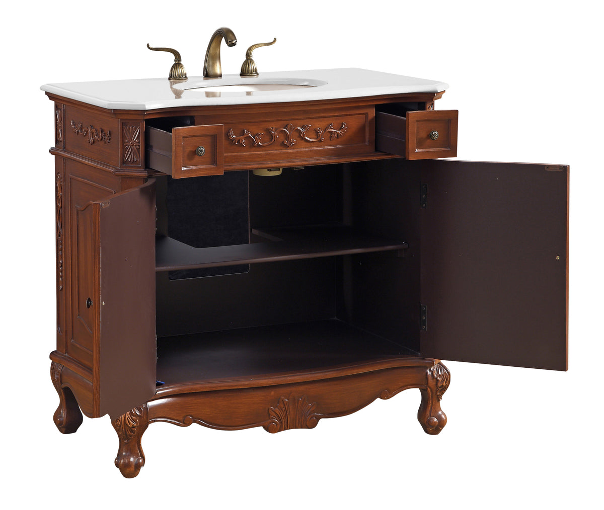 36 inch Single Bathroom vanity in Brown with ivory white engineered marble