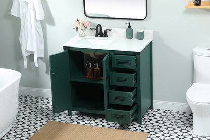 36 inch Single bathroom vanity in green with backsplash