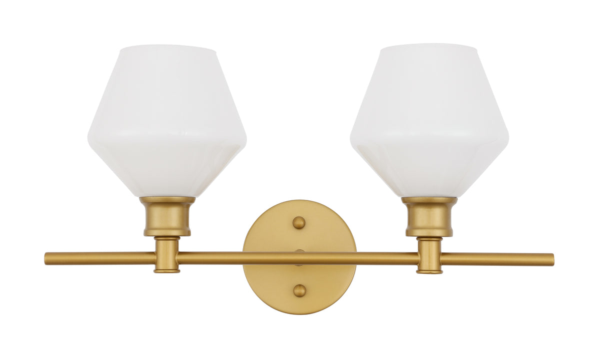Gene 2 light Brass and Frosted white glass Wall sconce
