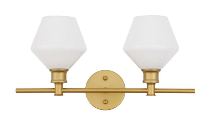 Gene 2 light Brass and Frosted white glass Wall sconce