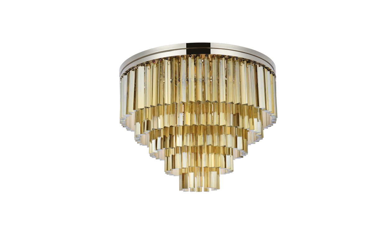 Sydney 17 light polished nickel Flush Mount Golden Teak (Smoky) Royal Cut Crystal