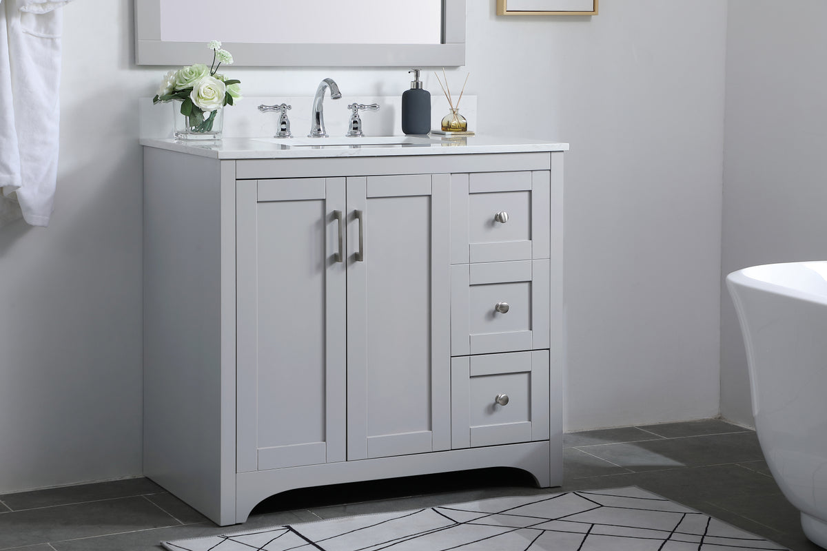 36 inch Single Bathroom Vanity in Grey with Backsplash