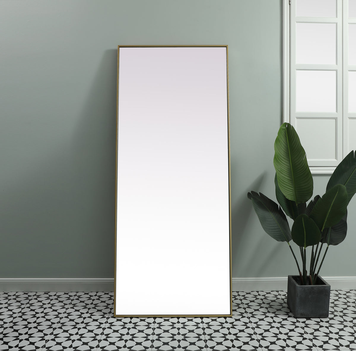 Metal Frame Rectangle Full Length Mirror 30x72 Inch in Brass