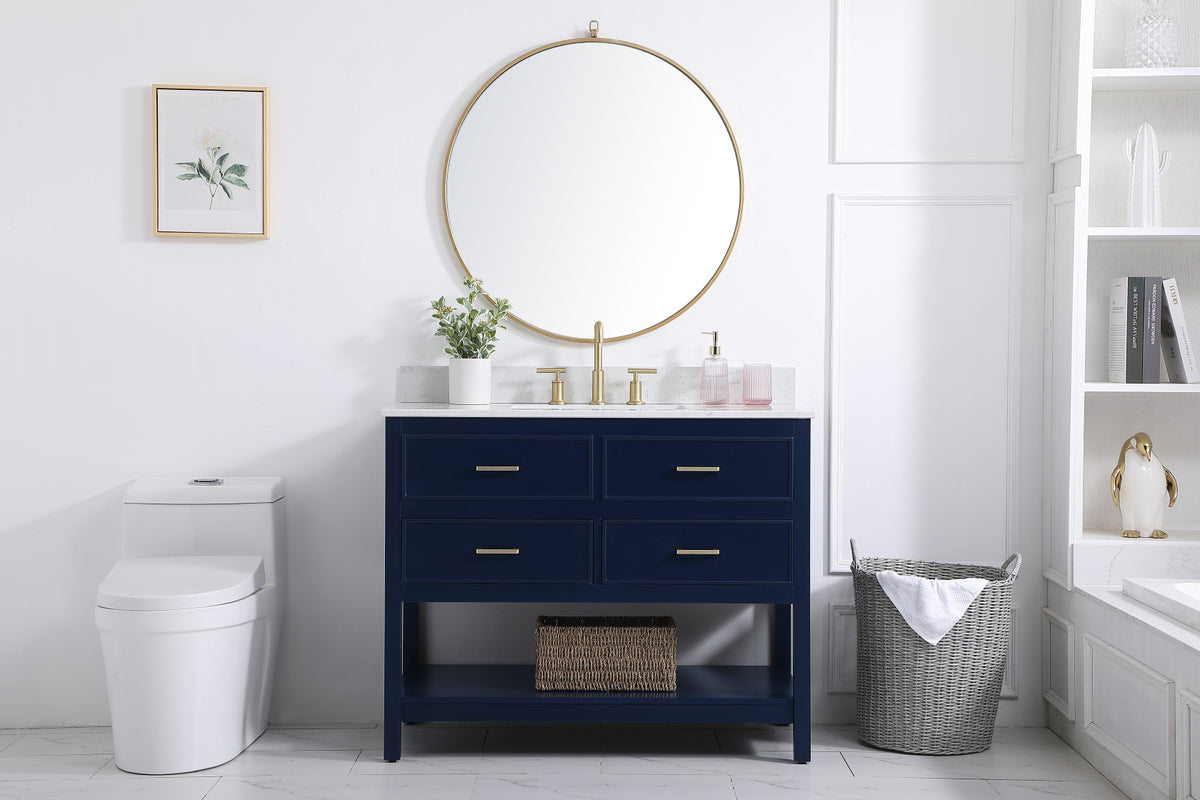 42 inch Single bathroom vanity in blue with backsplash