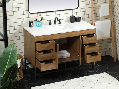 48 inch Single bathroom vanity in walnut brown with backsplash