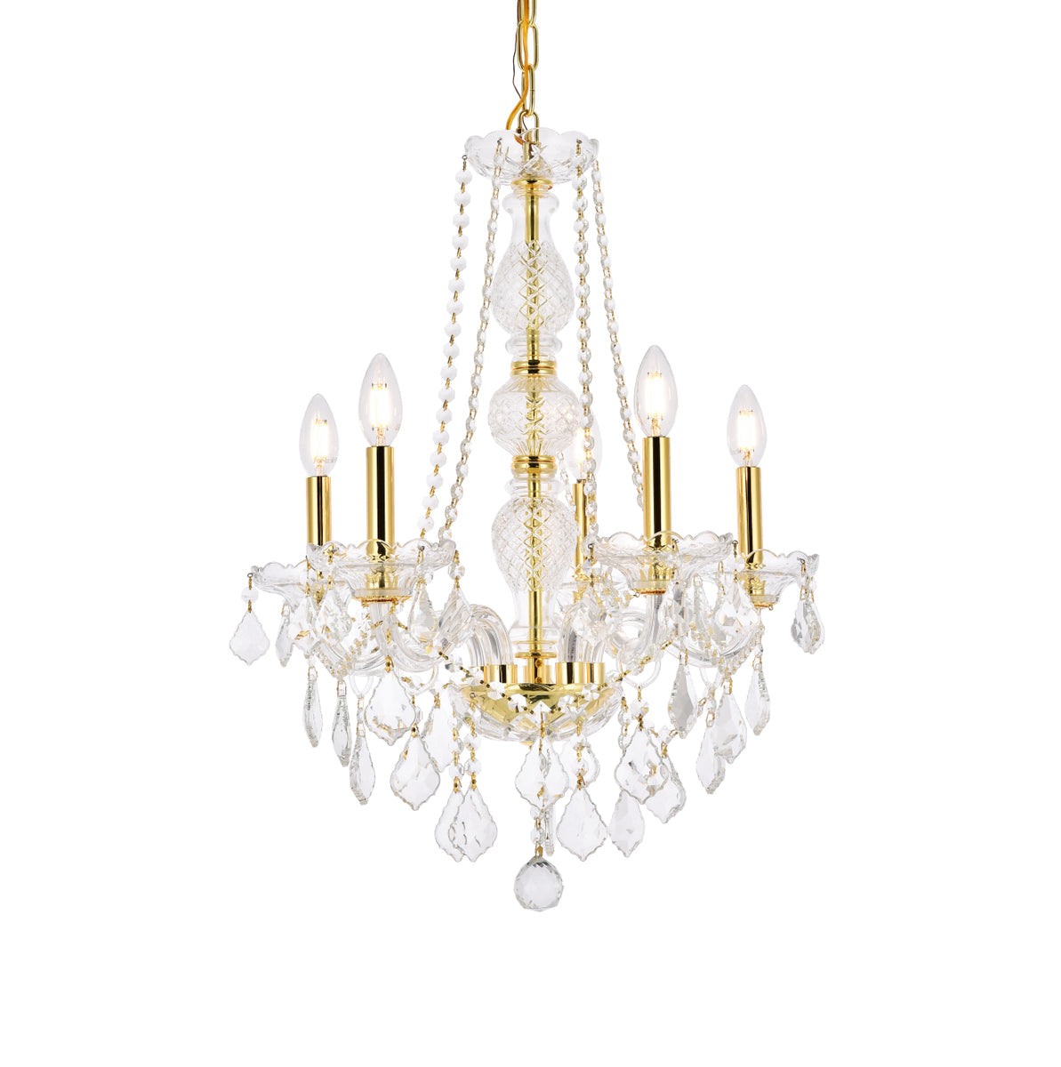 Verona 5 light Gold Chandelier Clear Royal Cut Crystal