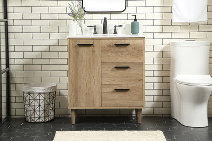30 inch Single bathroom vanity in natural oak with backsplash