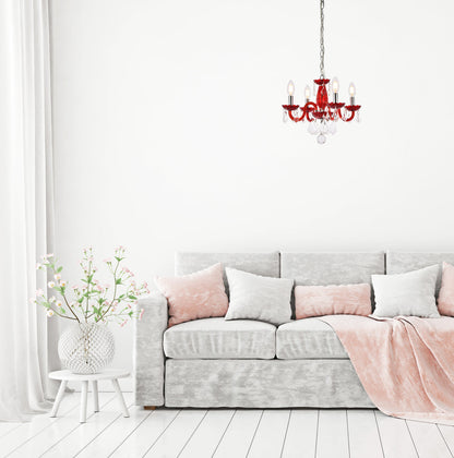 Rococo 4 light Red Pendant Bordeaux (Red) Royal Cut Crystal