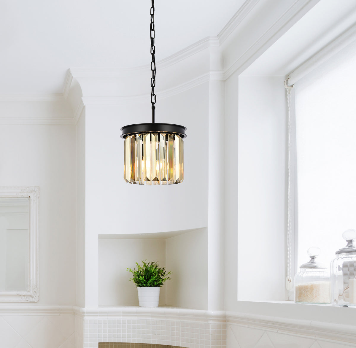 Sydney 3 light Matte Black Pendant Golden Teak (Smoky) Royal Cut Crystal