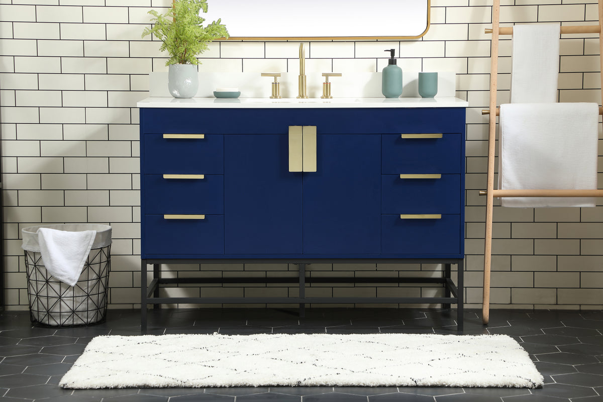 48 inch Single bathroom vanity in blue with backsplash