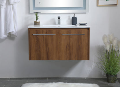 36 inch  Single Bathroom Floating Vanity in Walnut Brown
