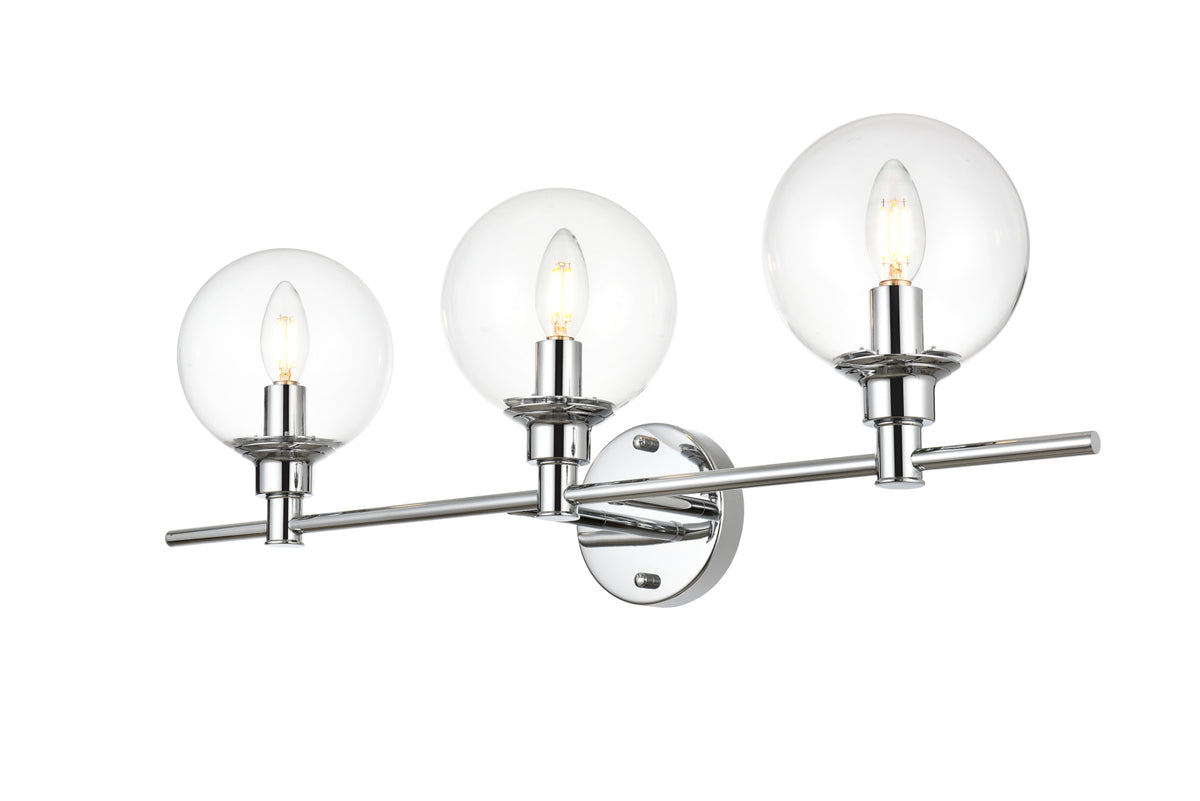 Jaelynn 3 light Chrome and Clear Bath Sconce